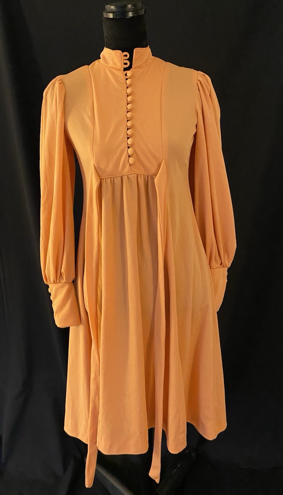 VINTAGE HANDMADE 1970s Orange Empire Waist Midi Dress Sz Small