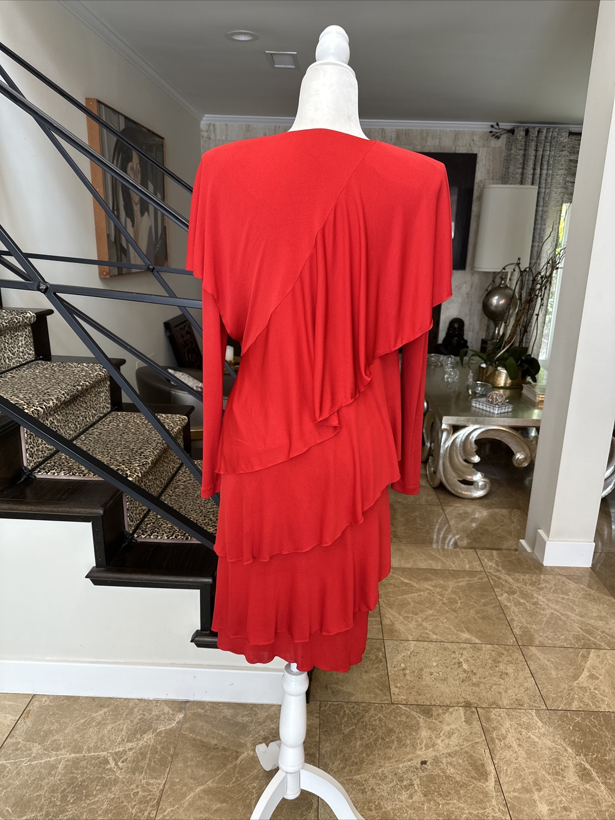 Holly Harp From Bergdorf Goodman Vintage 70s Iconic Red Tiered Jersey Dress S