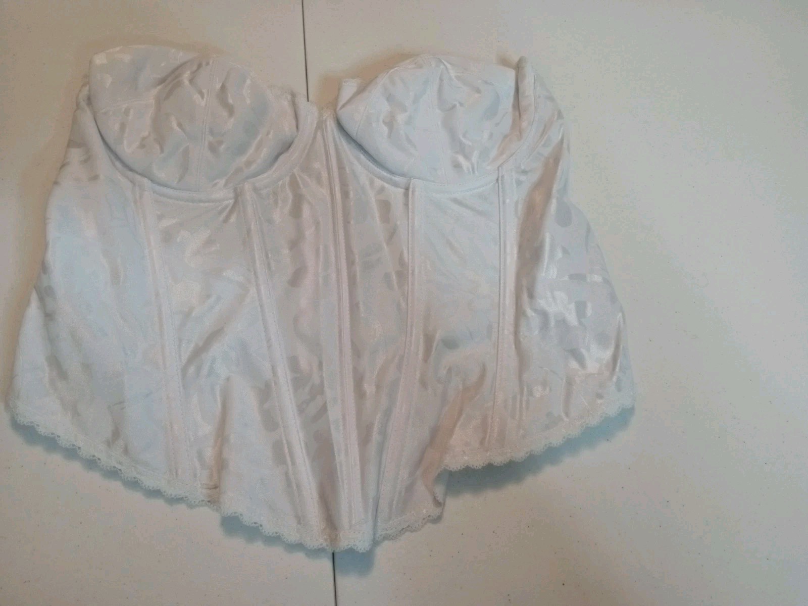 Vintage Shiny Floral Satin Bustier Corset Long Line Bra 40C Wynette By Valmont