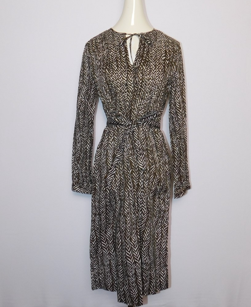 Vtg Womens Stanley Sherman Herringbone Tan Brown Long Sleeve Cotton Dress Sz 12