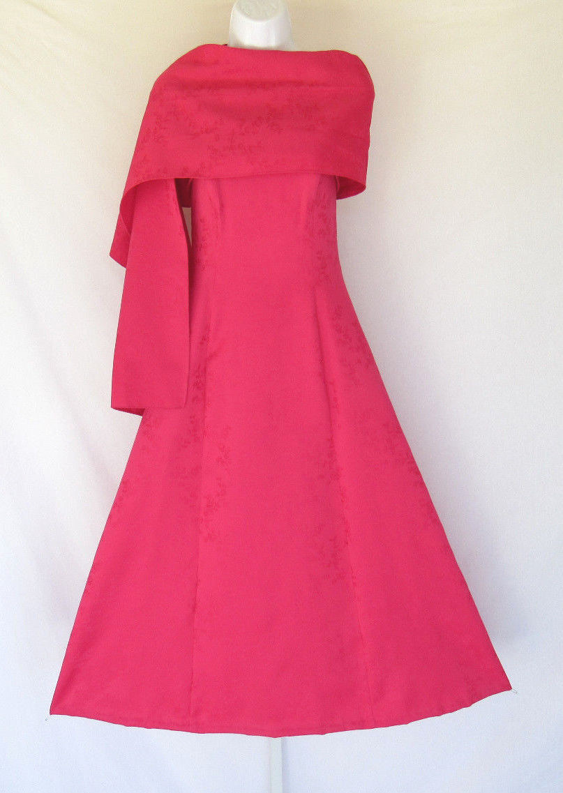 VINTAGE 1980s 90s ROBERTA COCKTAIL PROM DRESS MAGENTA PINK SHAWL FLOWERS