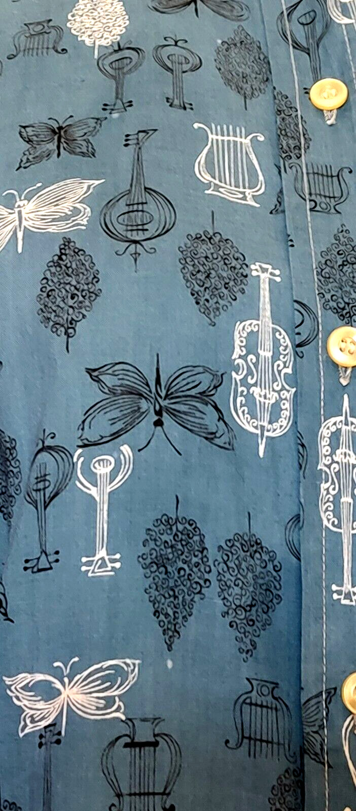 1960s MCM Women’s TOP NOVELTY PRINT, Butterflies & string inst MISS FASHIONALITY