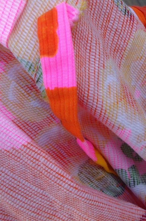 LN VTG 60s Orange Pink Yellow Floral Hawaiian Cotton Dress Penneys Beach Dress