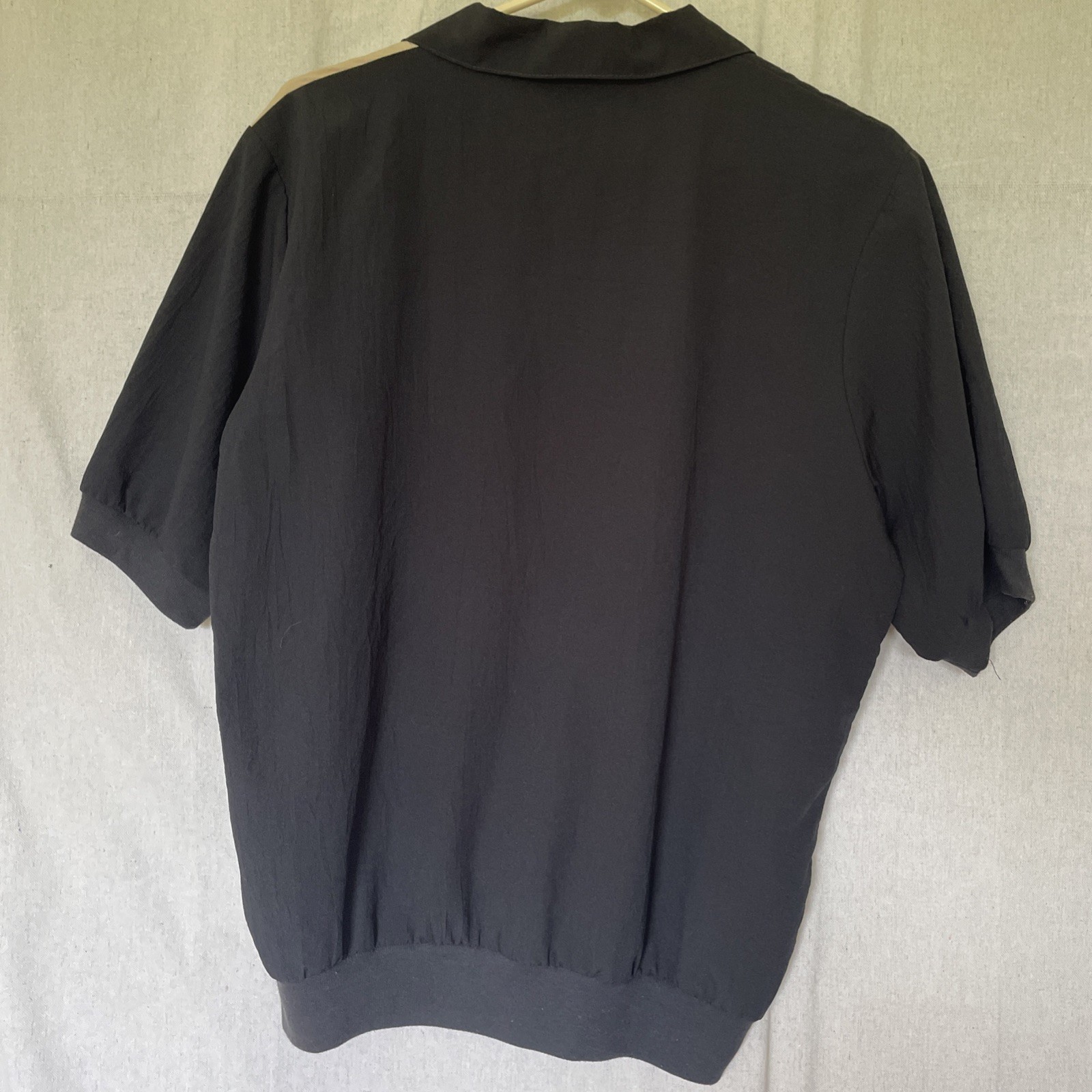 VTG Bon Worth Women’s M Blouson Top Banded Hem And Sleeves Black Tan Made In USA