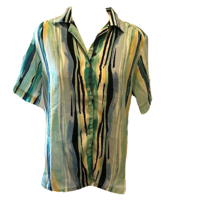 Vintage Blouse Donnkenny Classics Women’s Size S Striped Blue Yellow Green