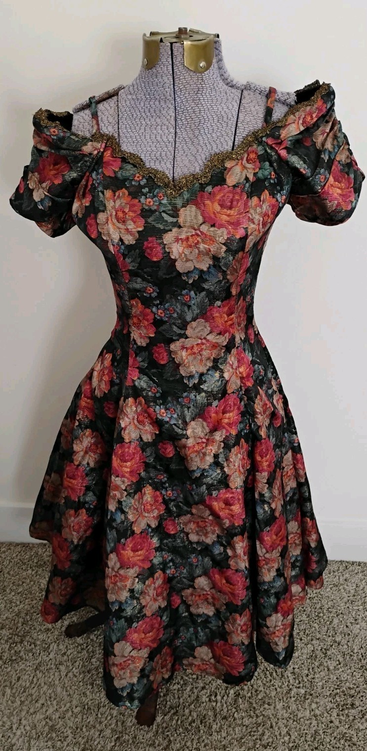 Vtg 90’s Karen Lucas Niki Dress Floral Cottage Off Shoulder Formal Y2k XS