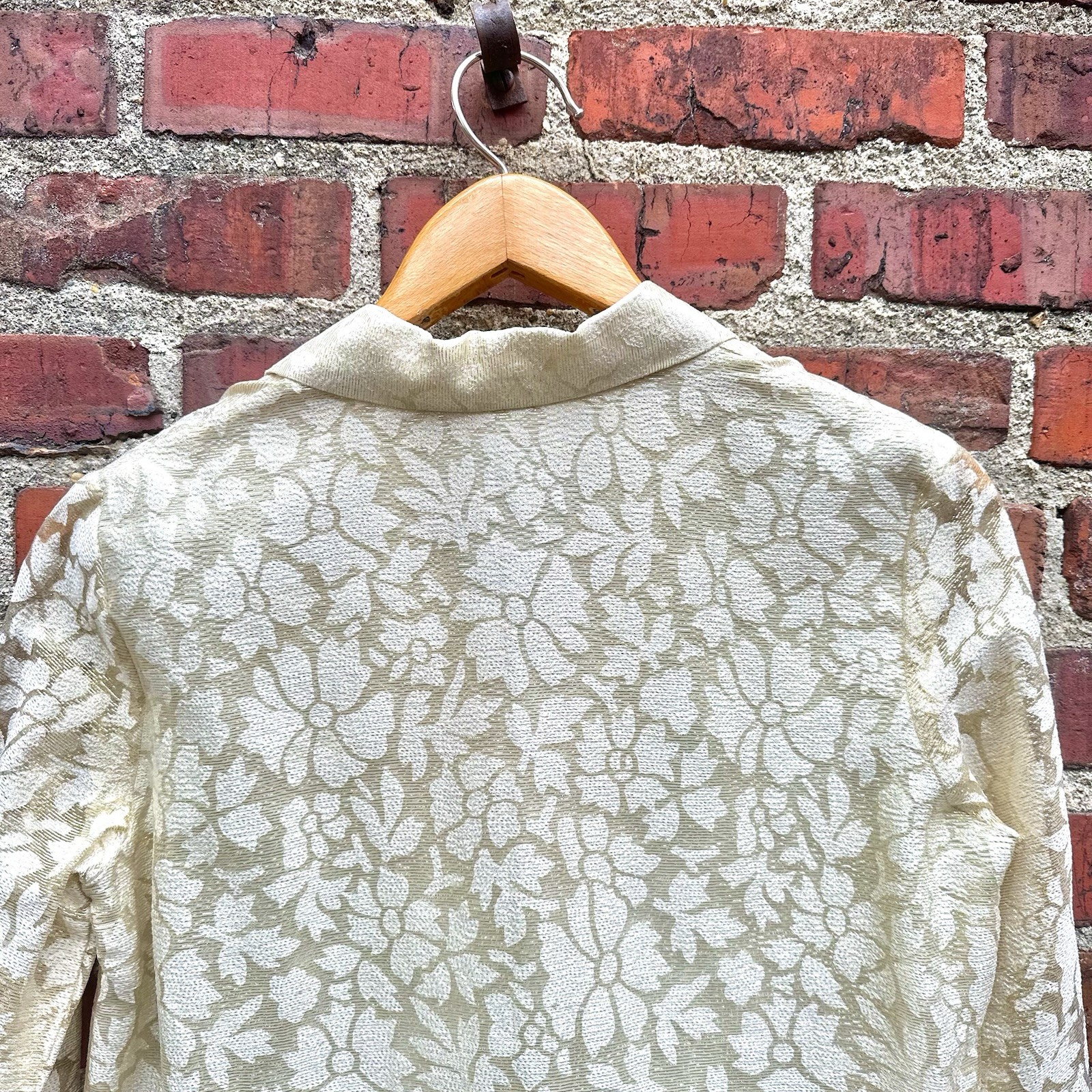 Vintage Malbe Original Lace Blouse Cream Gold Metallic Accent Sz 11 12 RN 10609
