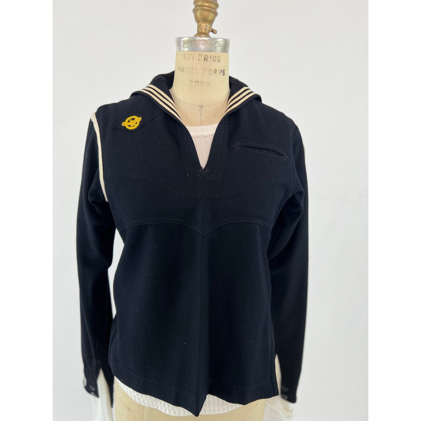 VTG WWII US Navy Seabees Uniform Dress Jumper Shirt Dragon Embroidery 40s Blk XS