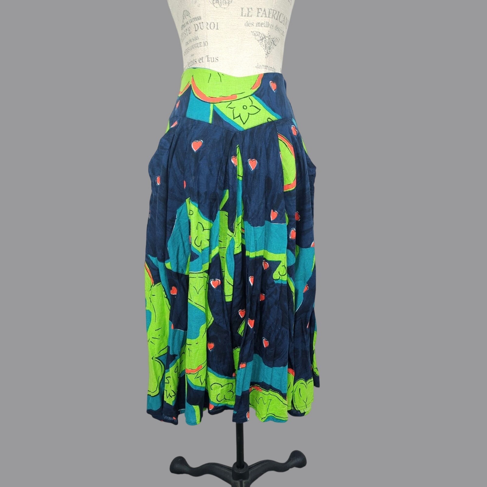 Vintage 80s Full Skirt Small Blue Green Byblos Flare