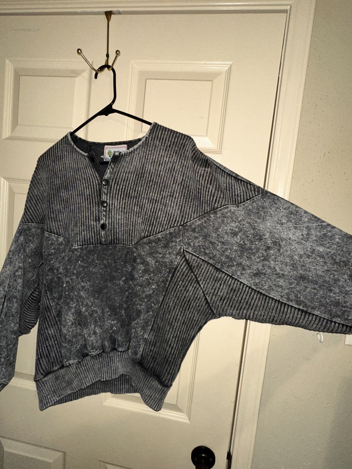 Vintage 80s Organically Grown by Arpeja Sz L Dry Wash Half-button Pullover