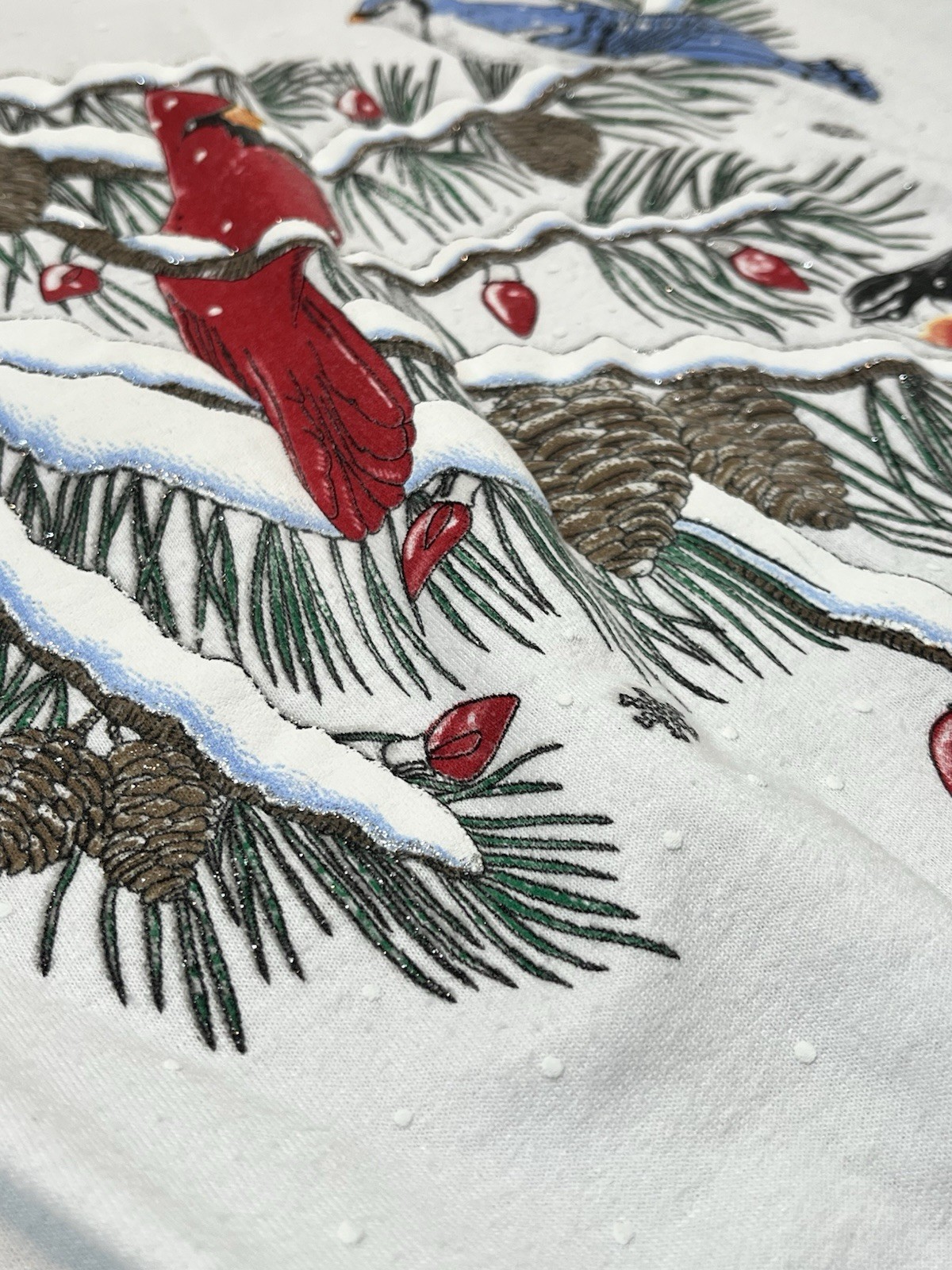 Vintage Nutcracker Puffy Graphic Christmas Sweatshirt Cardinal Snow Birds Medium