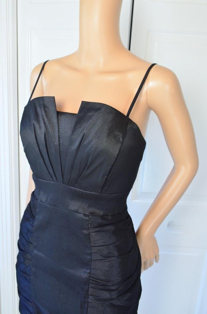 VTG 80s Eureka Black Mini Empire Ruched Shelf Bust Bandage Party Cocktail Dress