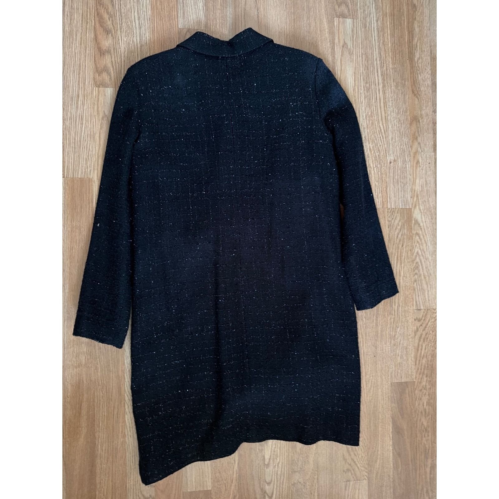Bob Mackie Studio Black Metallic Boucle Longline Coat Jacket Womens 12 Shimmer