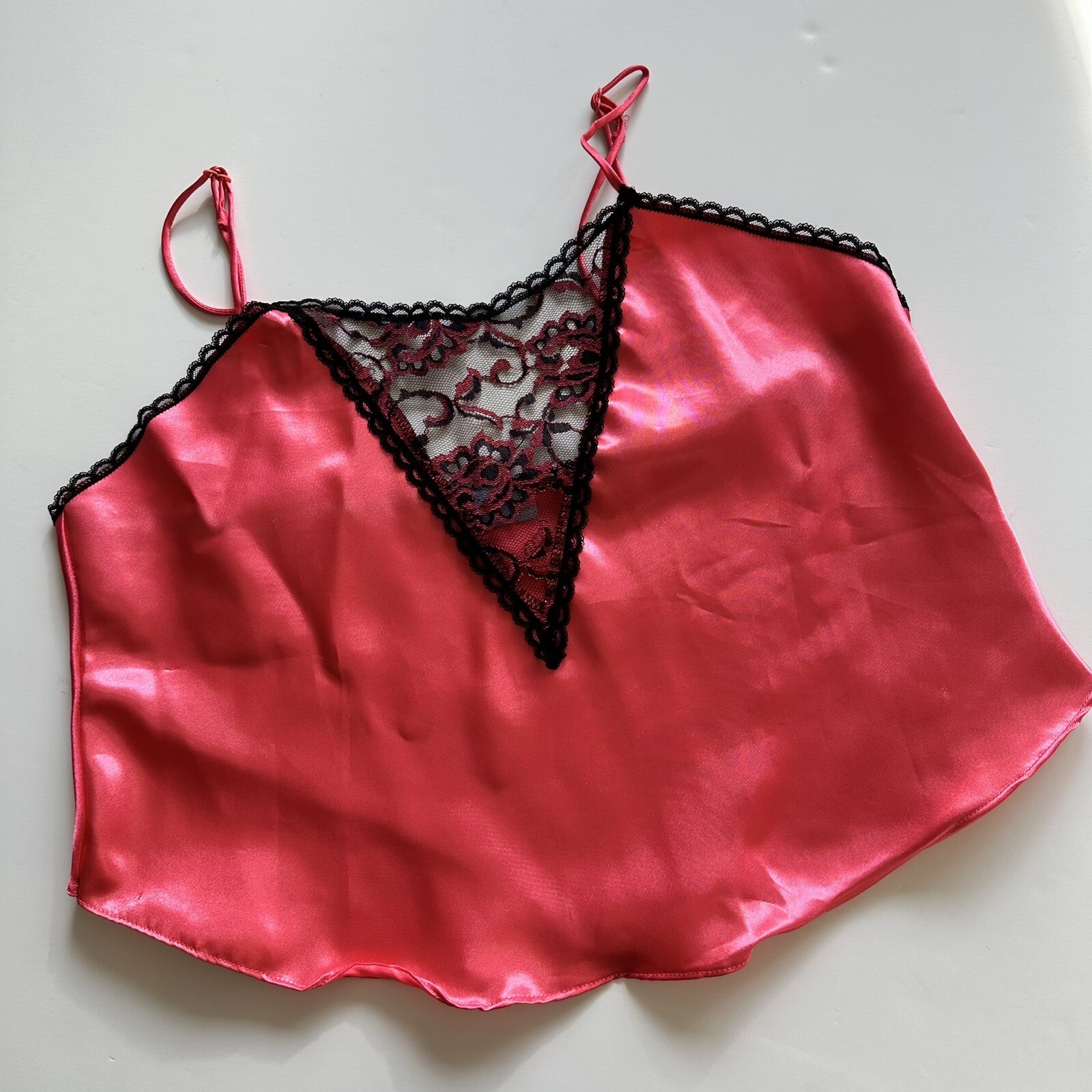 Vintage Lady Cameo Camisole Lingerie Sexy Nylon Pink Black Lace Women’s Size M