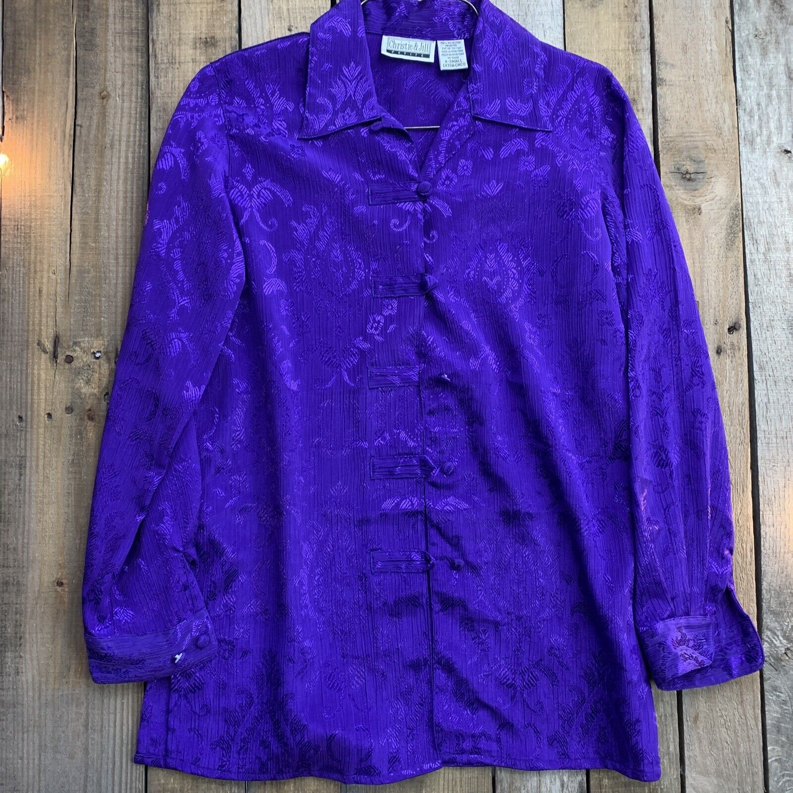 Christie & Jill Petite Vintage Purple Blouse Button Up Shirt Womens Size XS