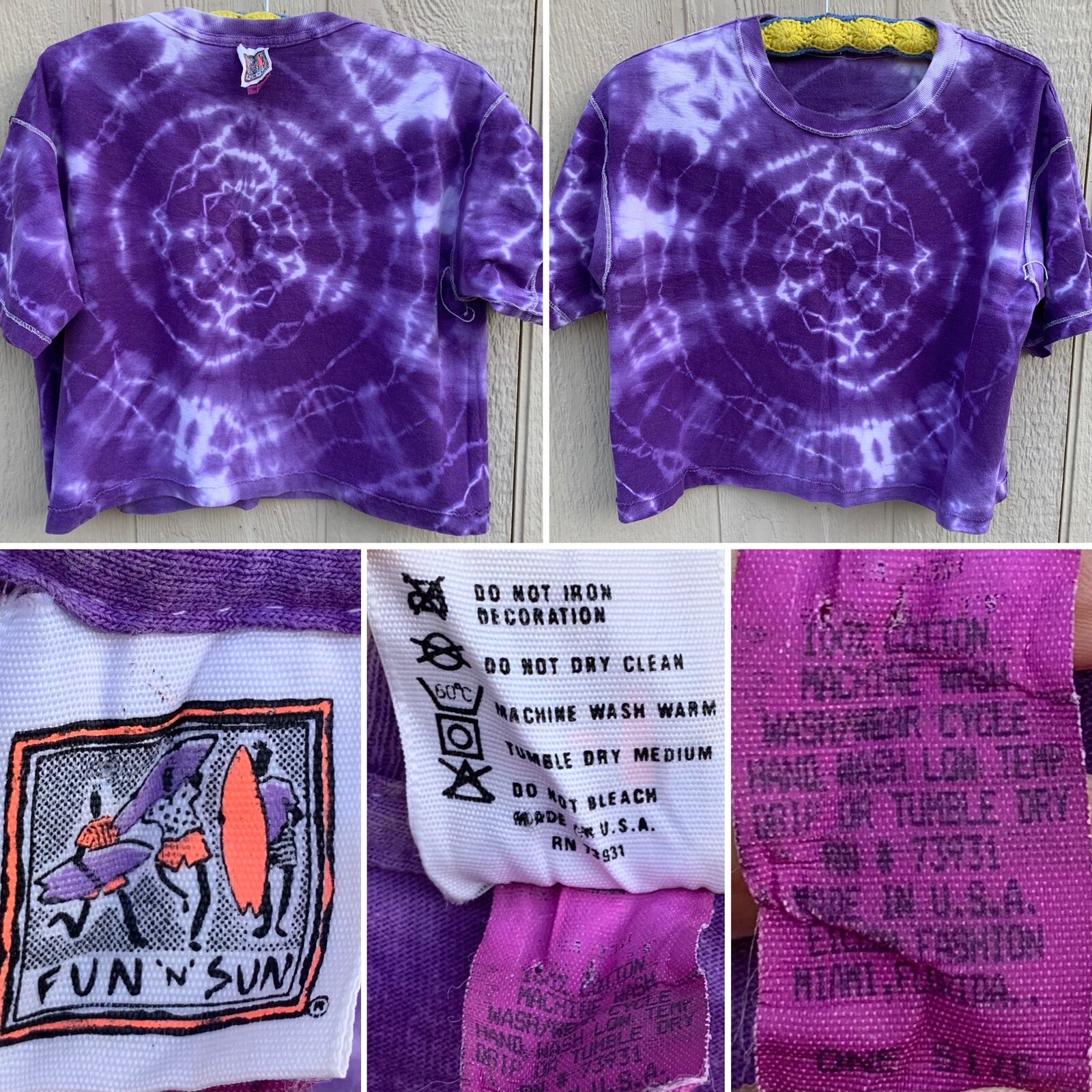Vintage Fun N Sun T-Shirt Tie Dye Crop Top made in USA one size