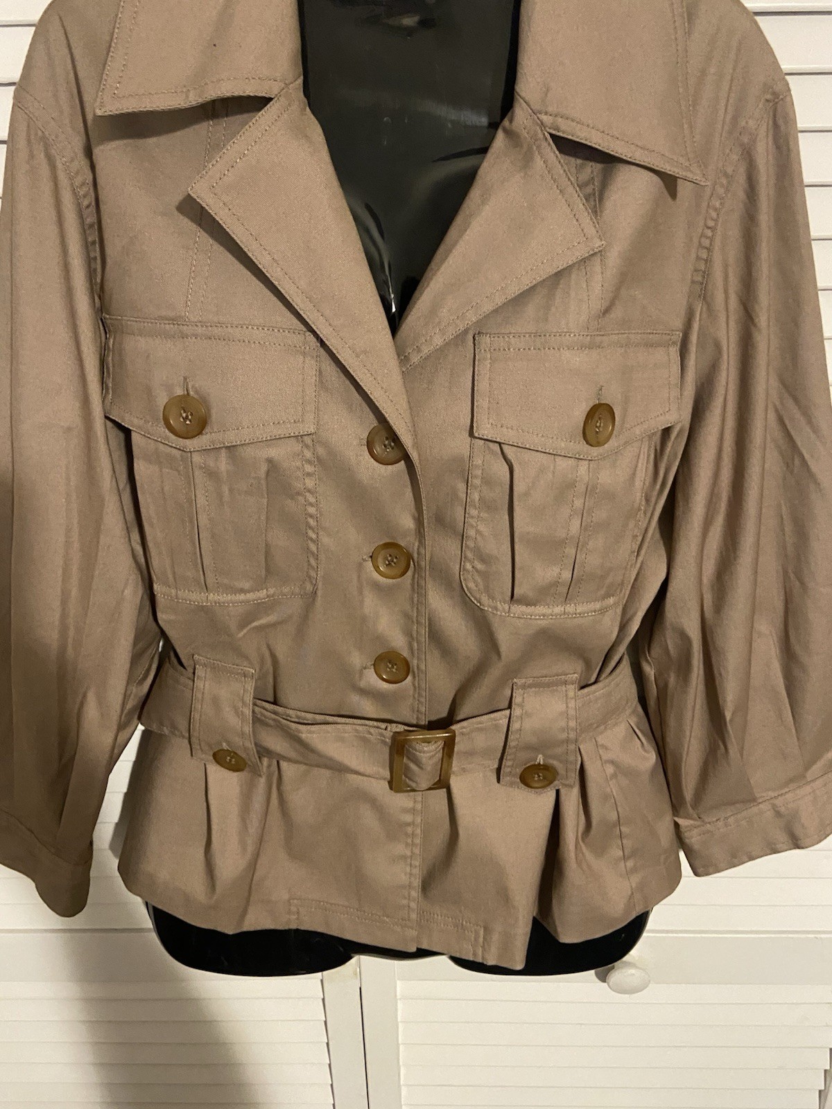 Vintage Doncaster Sport Tan Safari Utility Jacket Belted 90s Career Chic Belted