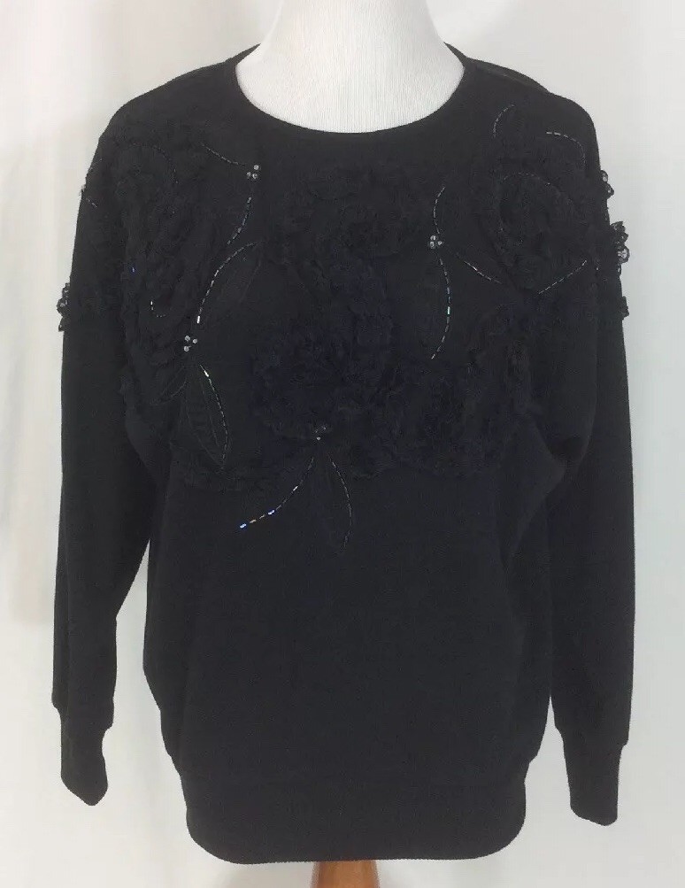 Stephanie Medium Women’s Vintage Black Embellished Paris NEW YORK London Top