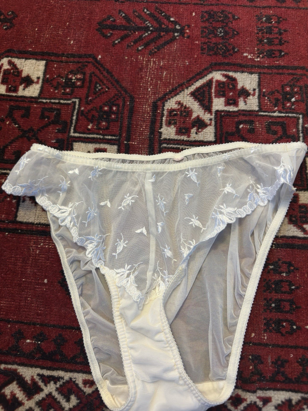 VICTORIA’S SECRET White EMBROIDERY MESH nylon MEGA HI CUT bikini panties No Tag