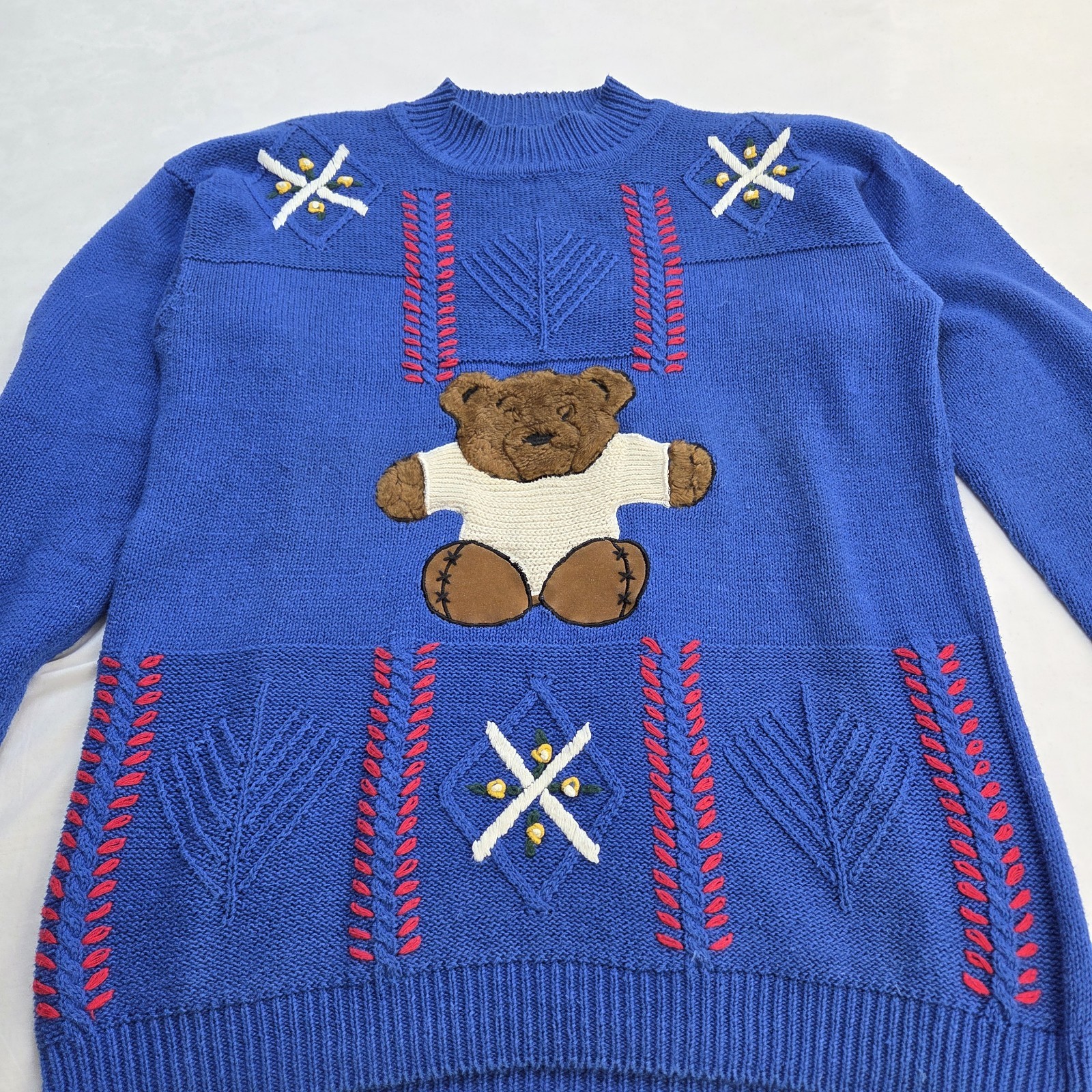 VTG Max and Diane Teddy Bear Sweater Blue Knit Pullover 80s 90s Style M