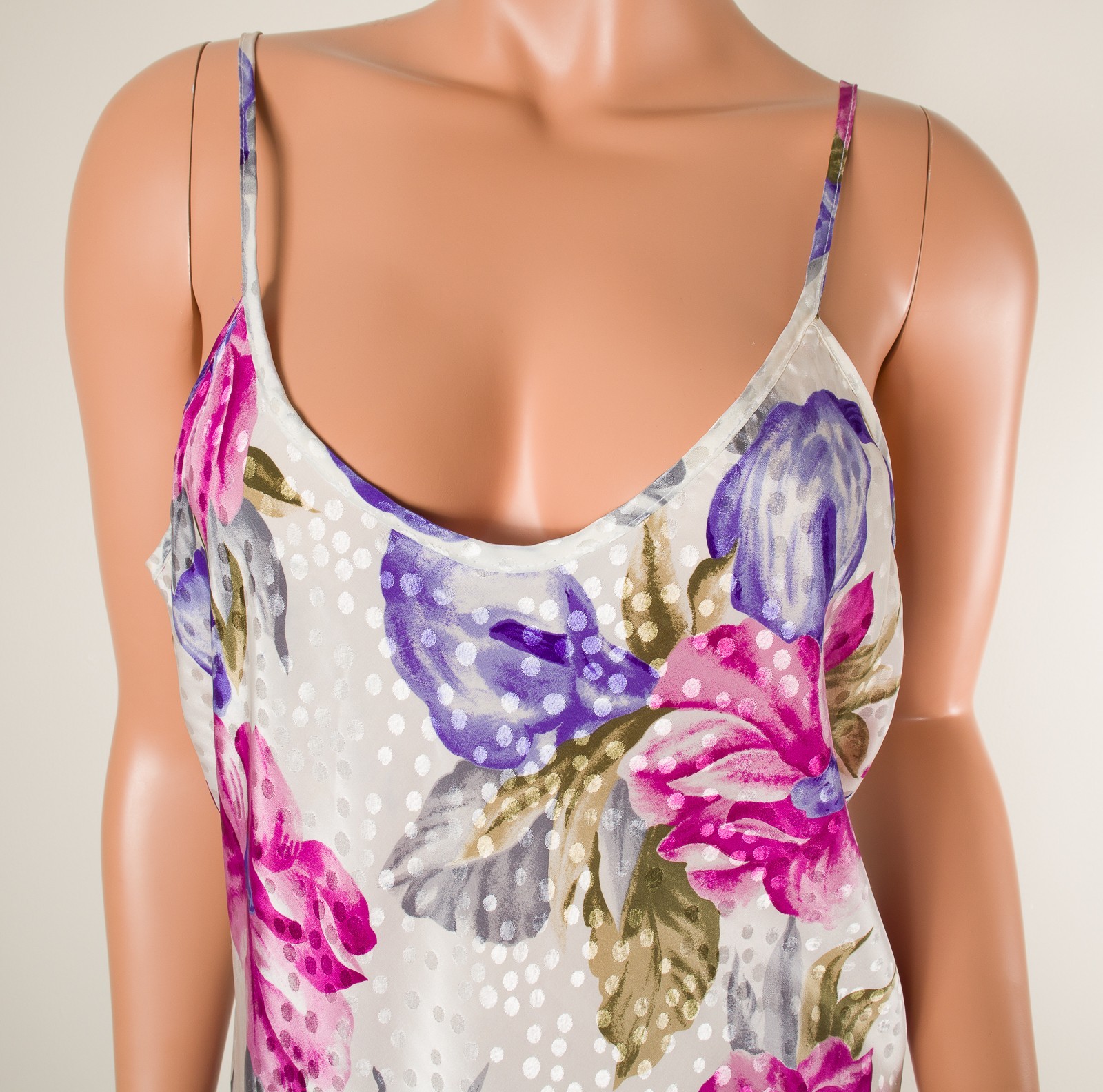 💖 Vintage CALIFORNIA DYNASTY Nightgown L Floral Shiny Coquette Flare Lingerie