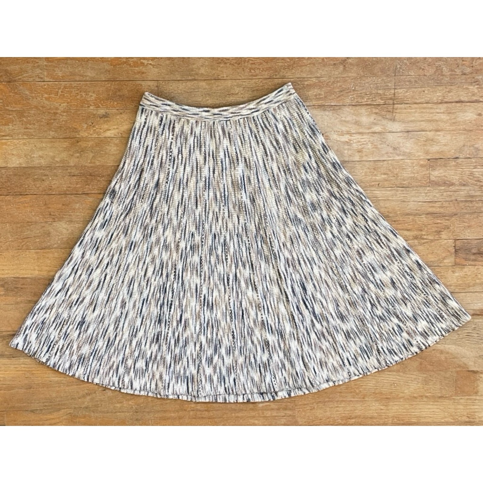 Vintage Knit Acrylic Skirt Size S/M 28-30″ Elastic Waist 1970s Striped A-Line