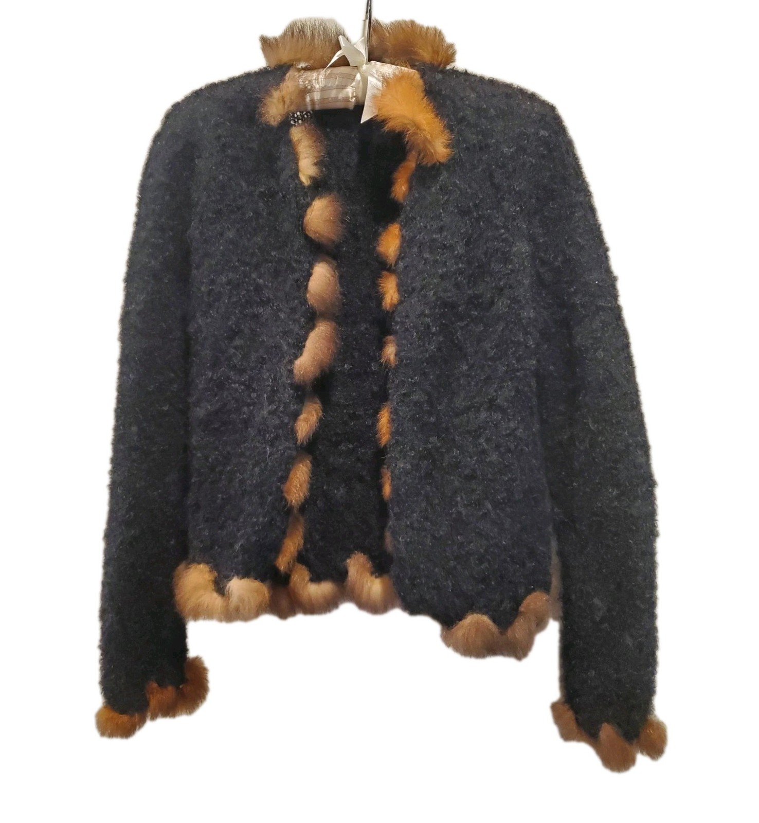 Seriously Twisted Kid Mohair Possum Fur Cardigan NZ Artisan Boho Luxury Black M