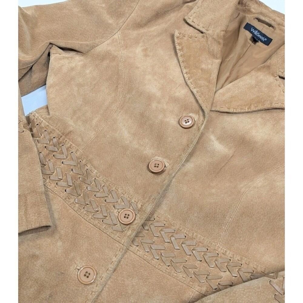 Boho Western Suede Leather Coat Cognac Midi Braided Y2K Festival Cowgirl Medium