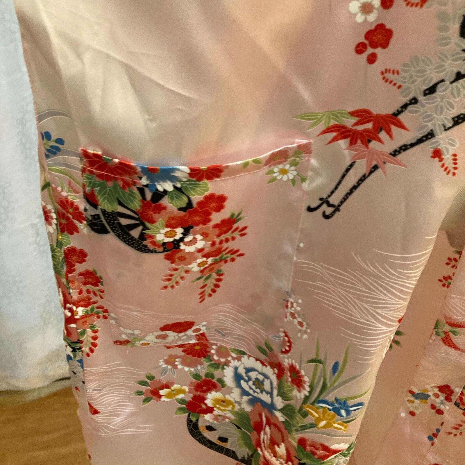 Vintage New Ichiban Japan Gown Kimono Robe Pink Floral Asian Oriental Size 42