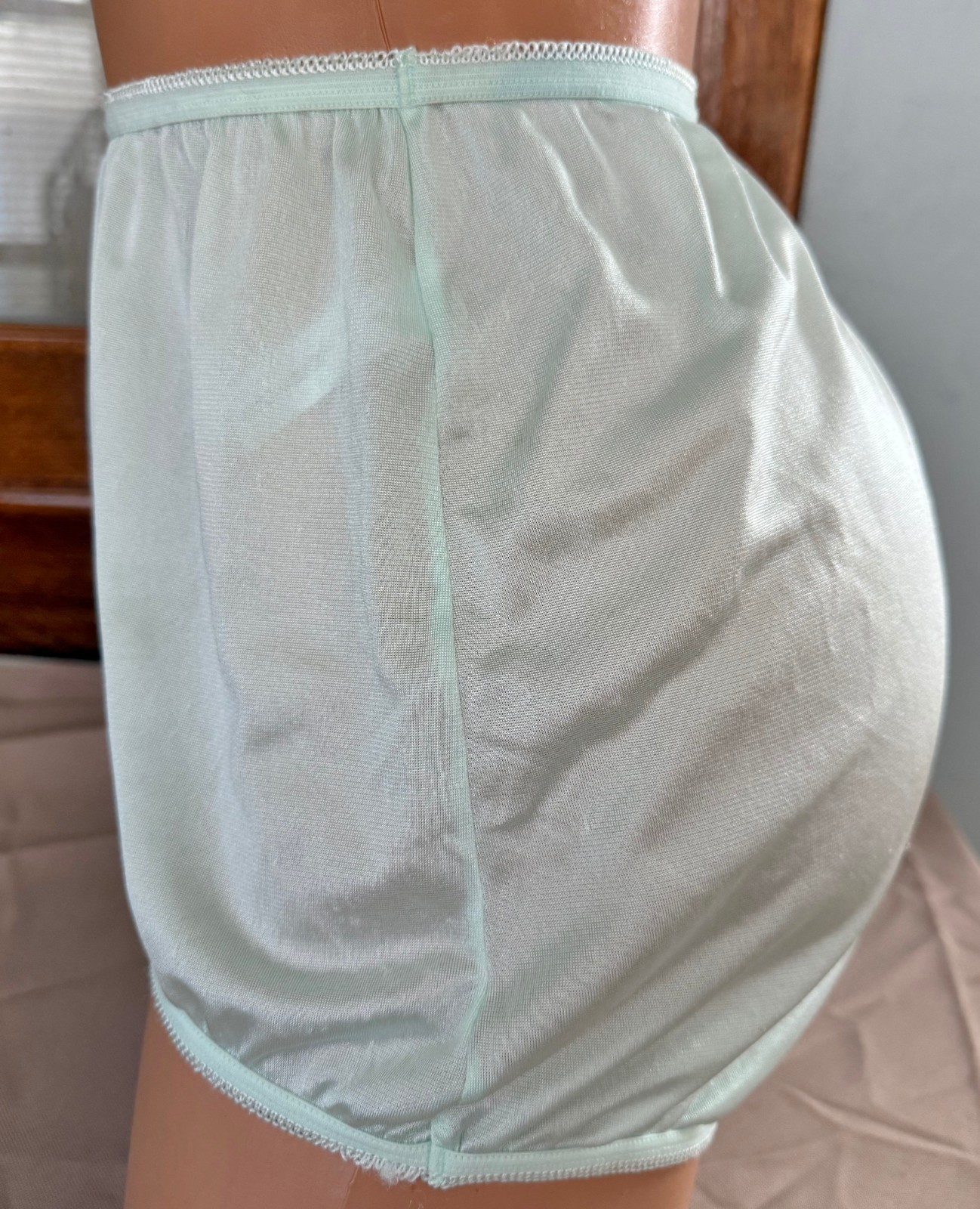 VTG Underscore Light Green Sheer Nylon Hi-Waist Granny Sissy Panties Briefs 10