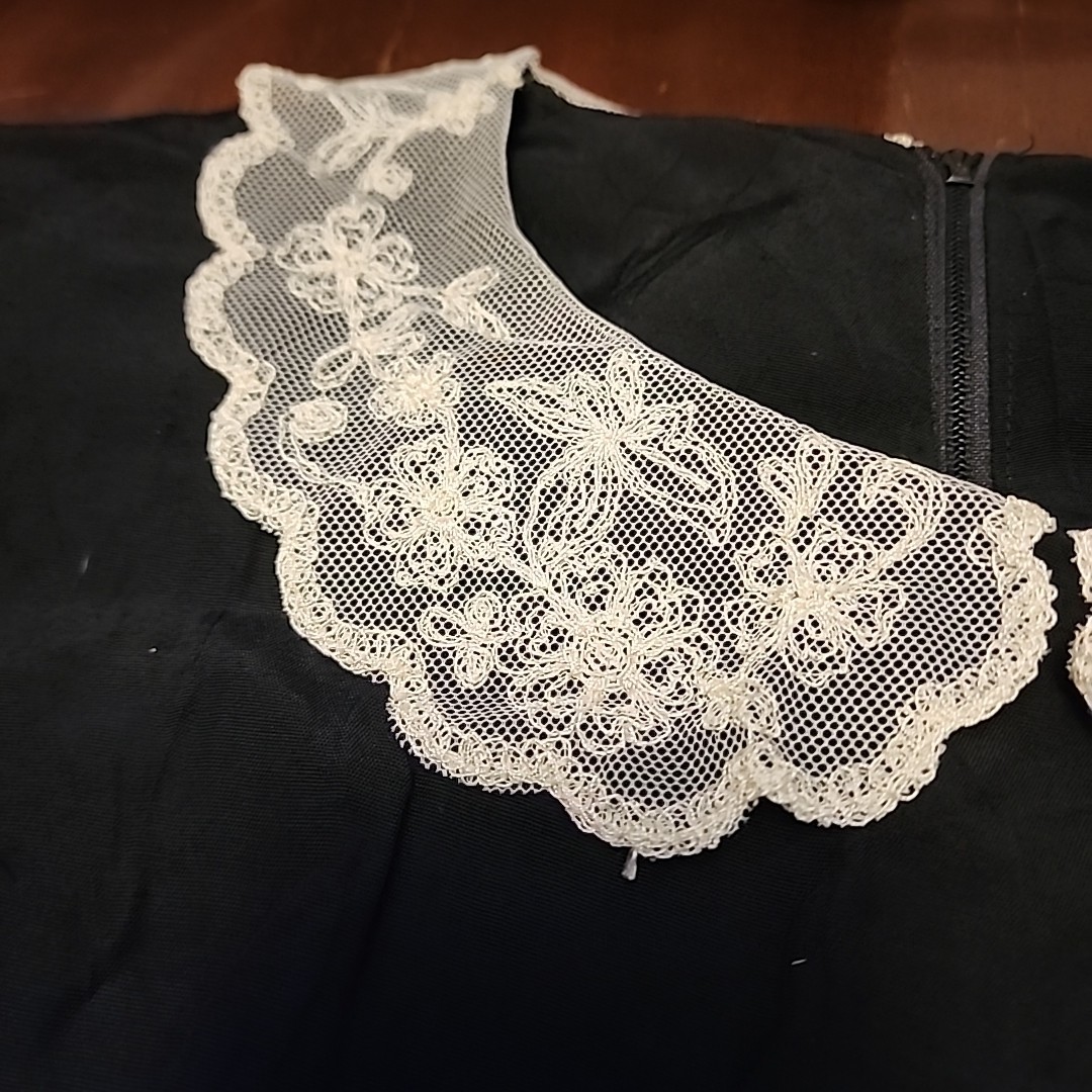 Vintage 90s Wednesday Addams Addams Family Black With White Lace Rayon Dress 5/6