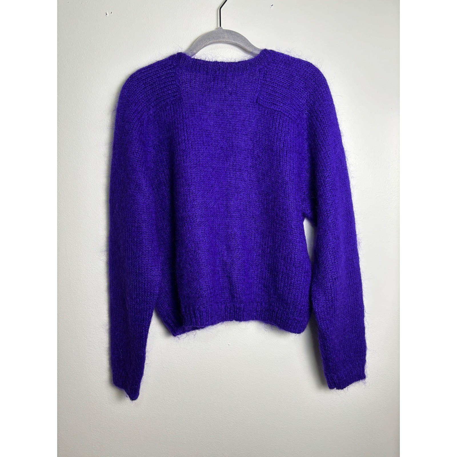 Vintage Mohair Blend Cardigan Sweater Women’s Medium Purple Hong Kong Cropped