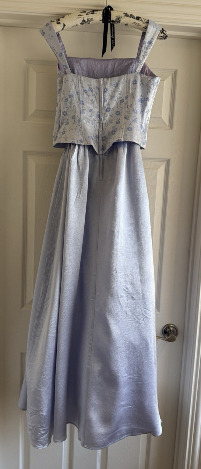 Vintage L.A. Glo Sz 11/12 Prom Dress Blue Lavender Daisies Ball Gown USA Made