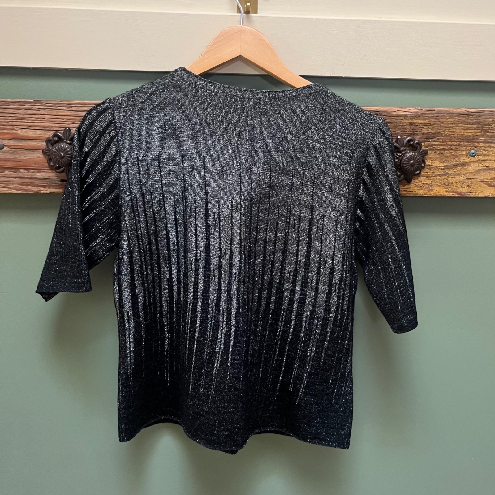 Emanuel Ungaro Vintage Silver Black Metallic Ombre Wool Blend Knit Top Large