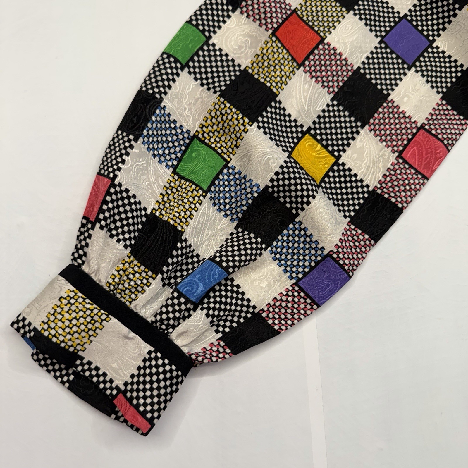 Vtg Geometric Colorblock Polyester Andrea Gayle Secretary Geek Blouse Sz 14