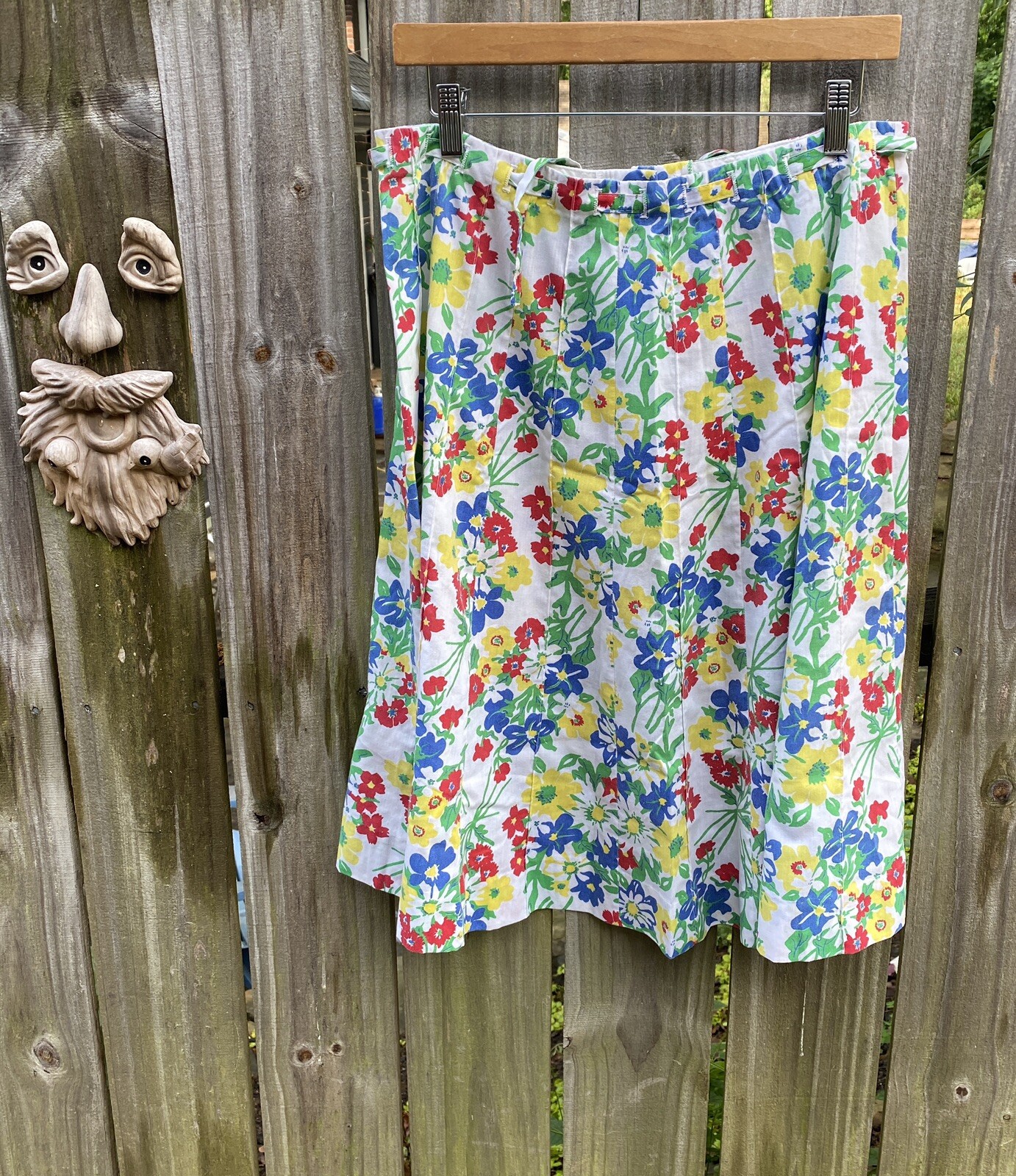 Vintage 70s A Line Floral Flare Belted Skirt Boho Cottagecore Medium 8/10