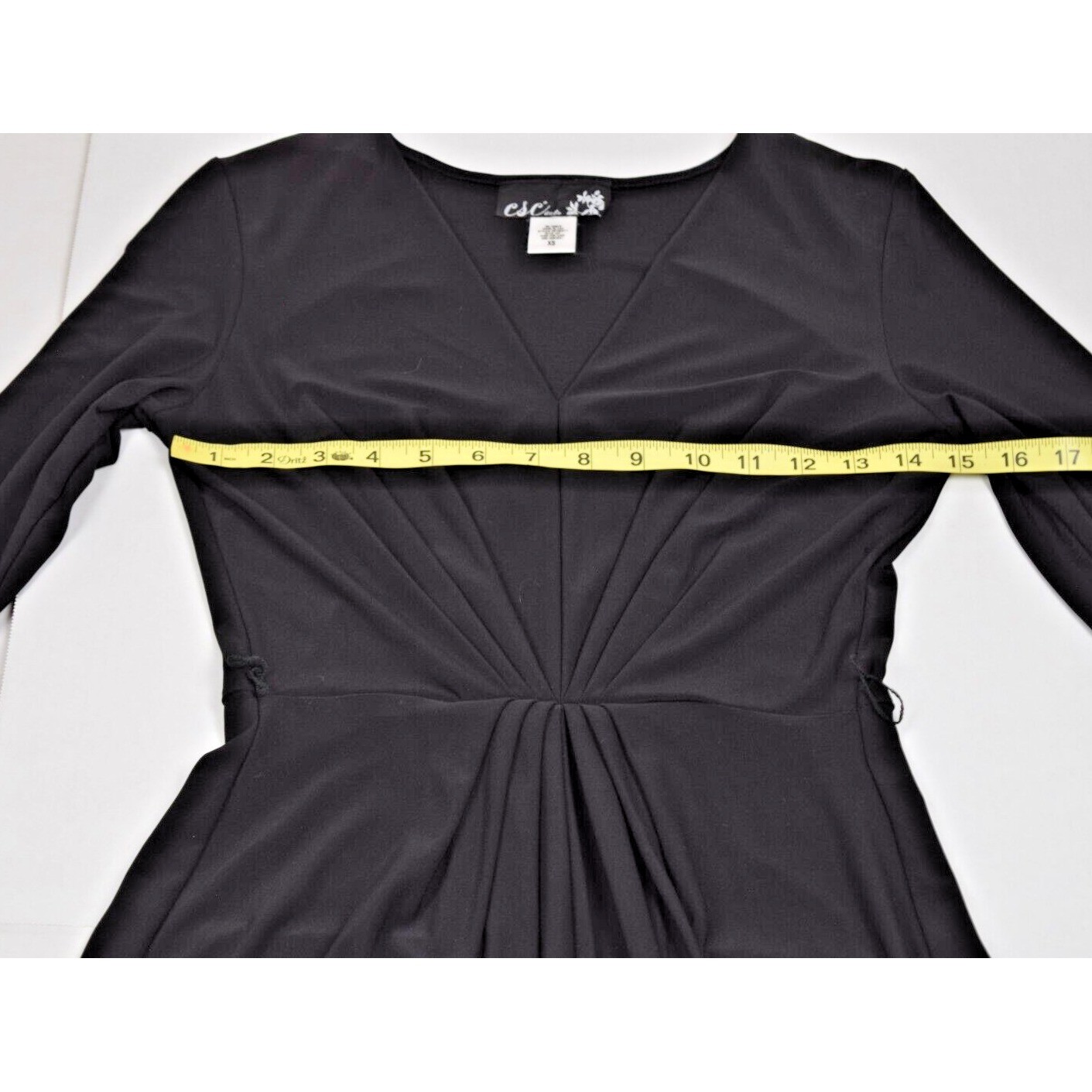 Vintage Dress CSC Studio Size XS 90s Black V-Neck Belted Below Knee Made USA
