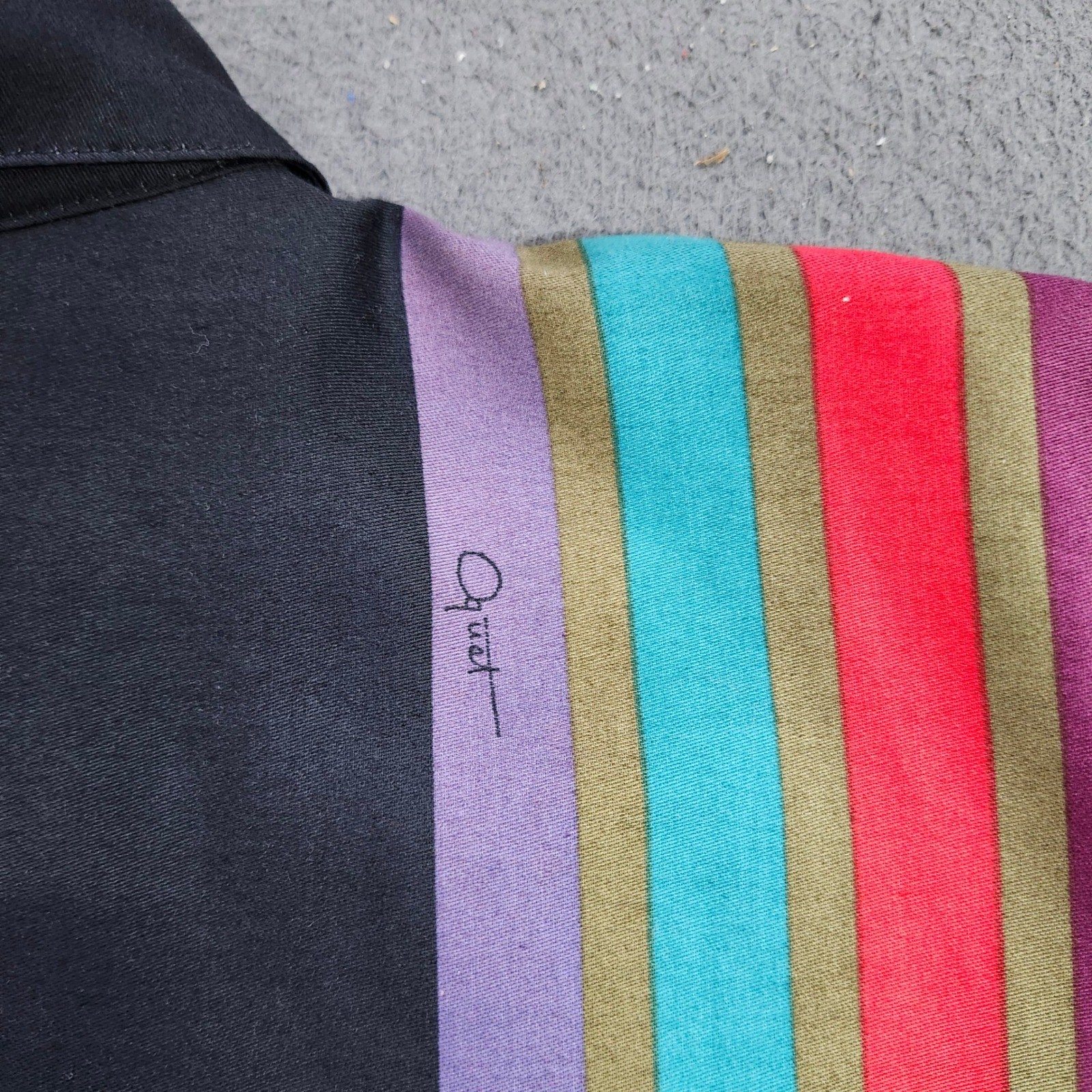 Penthouse Gallery Katherine Ogust Black Rainbow Stripe Tunic Shirt Large USA
