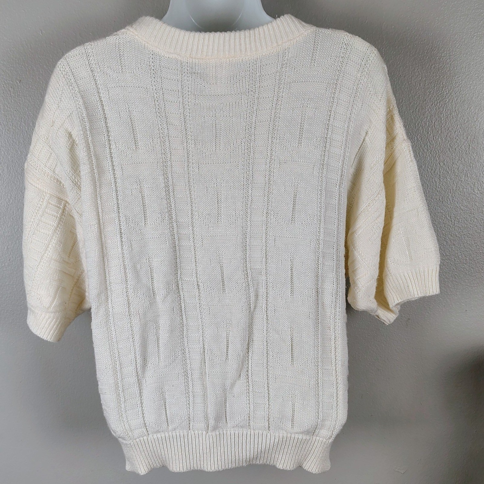 Apostrophe Vintage Cream Anchor Knit Sweater USA nautical fisherman granny