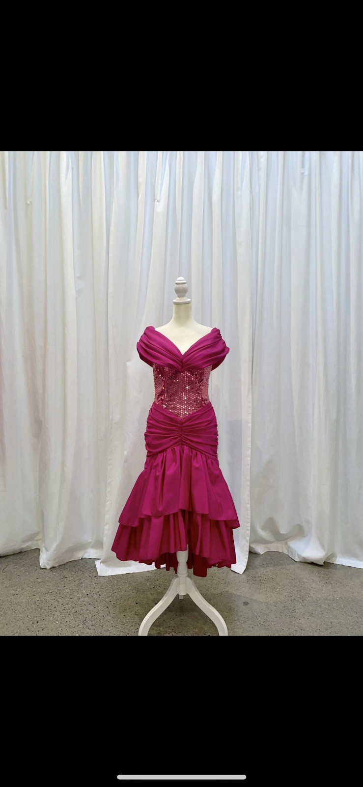 VINTAGE 1980s Sequin Ruffle Night Moves Party Dress Glam Prom Cocktail Pink