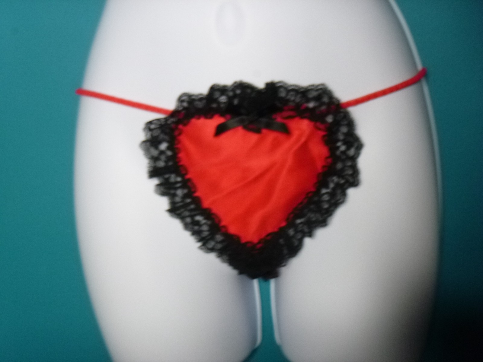 Vtg 70s Glydons Heart Shaped G String Thong Red Nylon Black Lace USA
