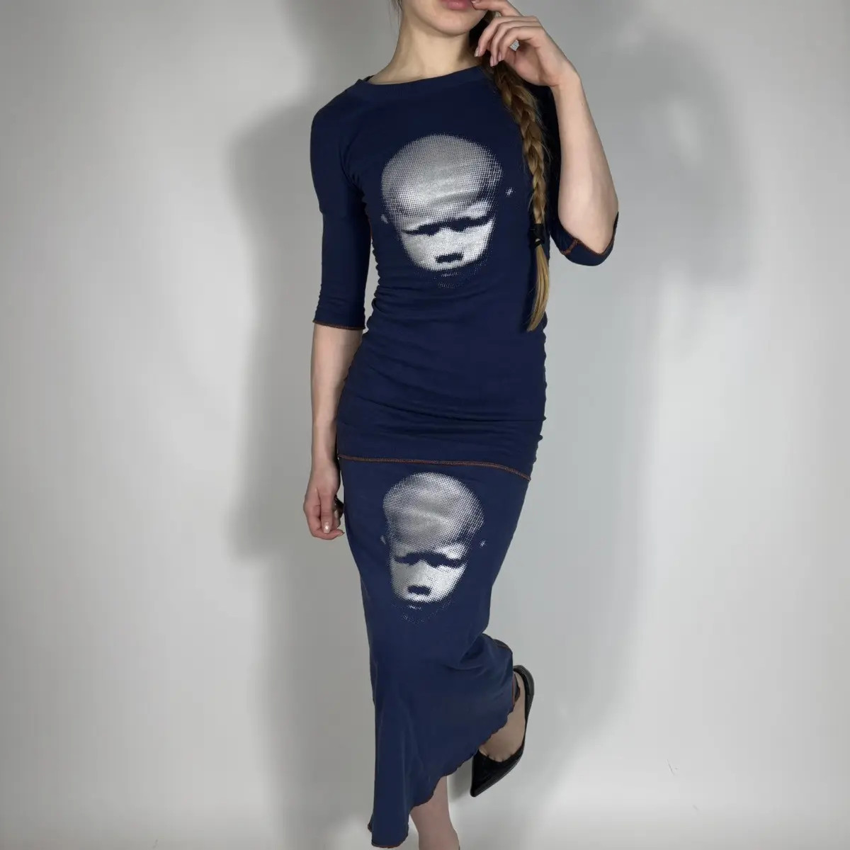 Vintage 90s XULY.BET Archive JPG Style Maxi Dress Face Kid Rare Y2K