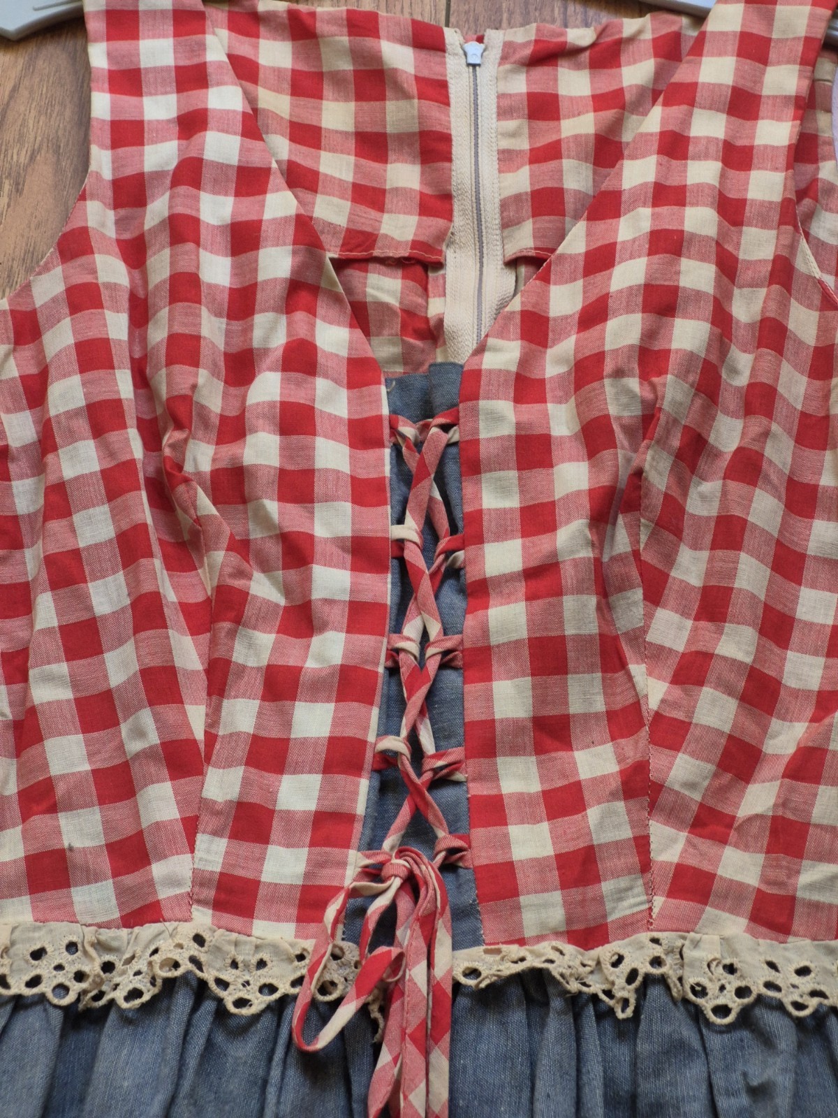 Vtg 50s Joy Stevens California Gingham Corset Ruffle Rockabilly Sleeveless Maxi