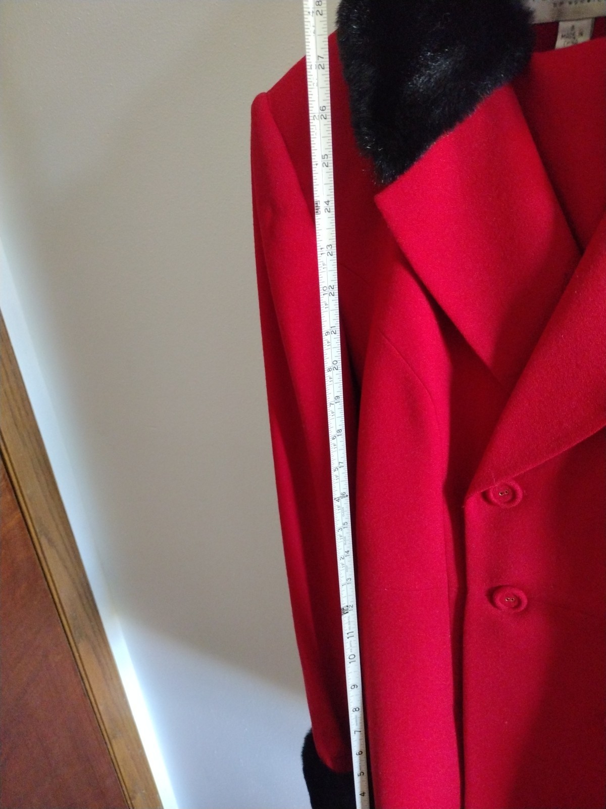 Vintage 1990s John Meyer of Norwick 2pc Red Jacket Faux Fur Cuffs Button Size 8P