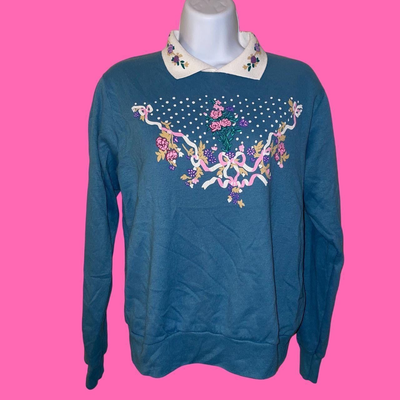 90s vintage floral long sleeve with detailed collar size s/m