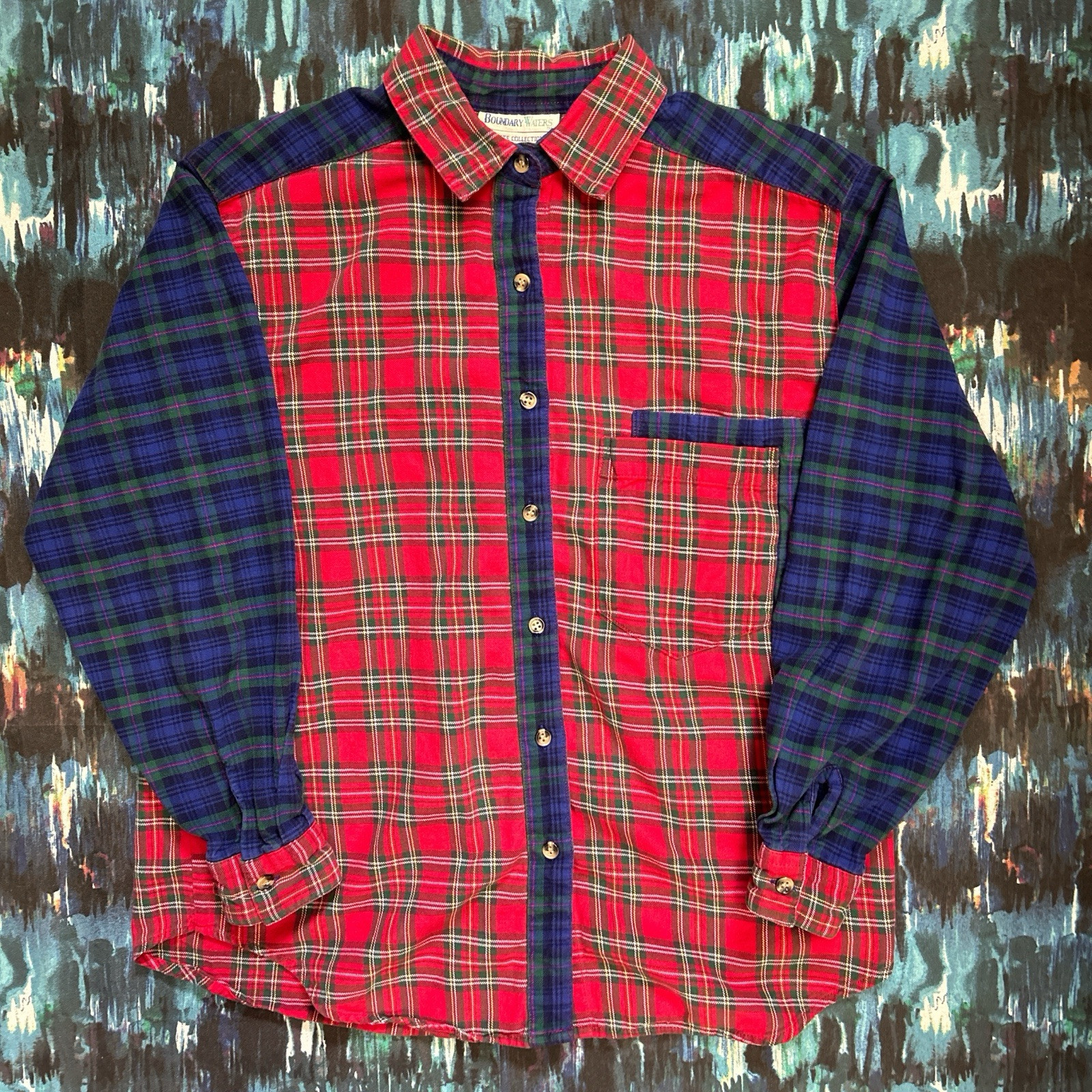 Vintage 80s Boundary Waters Flannel Shirt Contrast Patchwork Size 8 Women’s