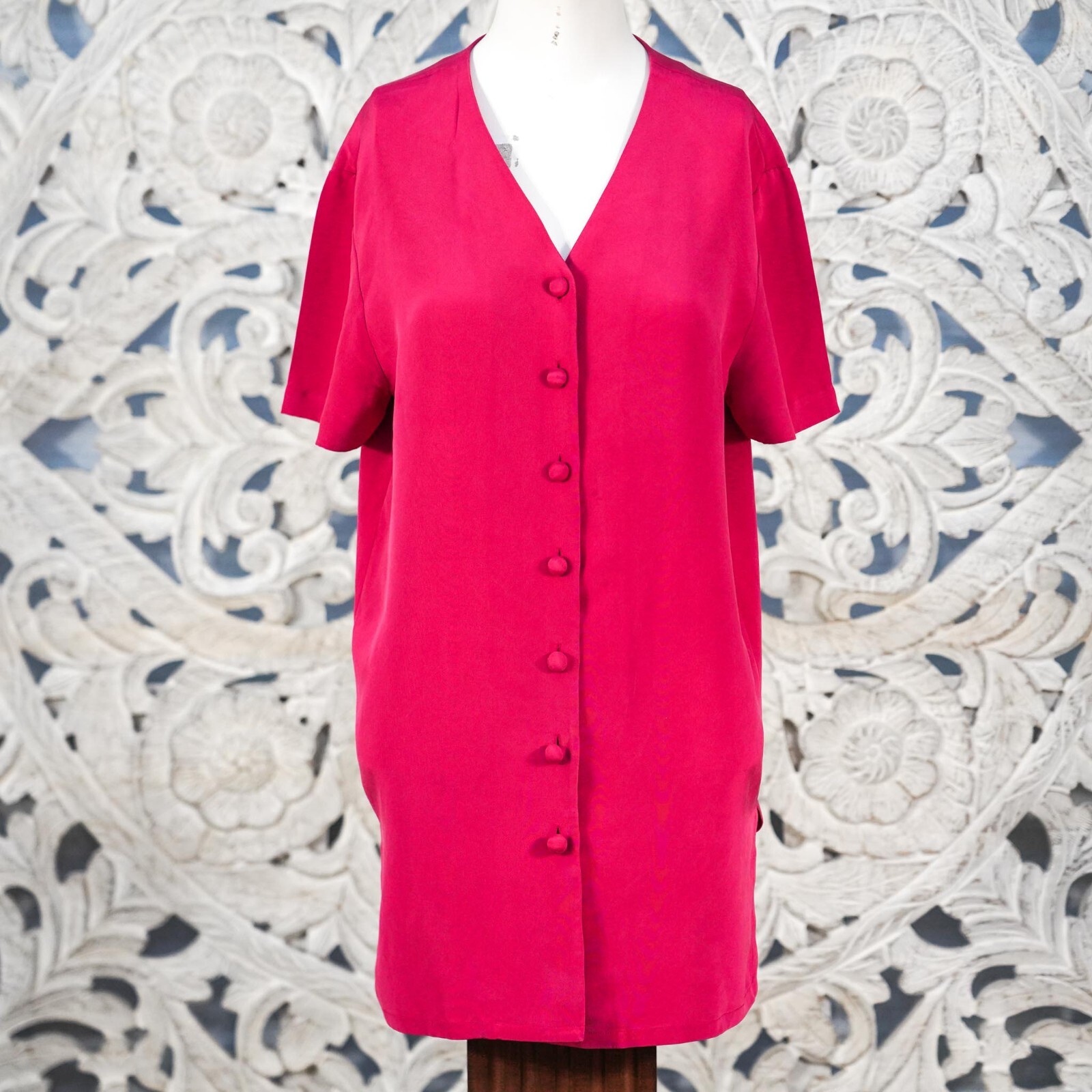 Patrick Collection Women’s 100% Silk Blouse Top Size 8 Fuchsia Short Sleeve