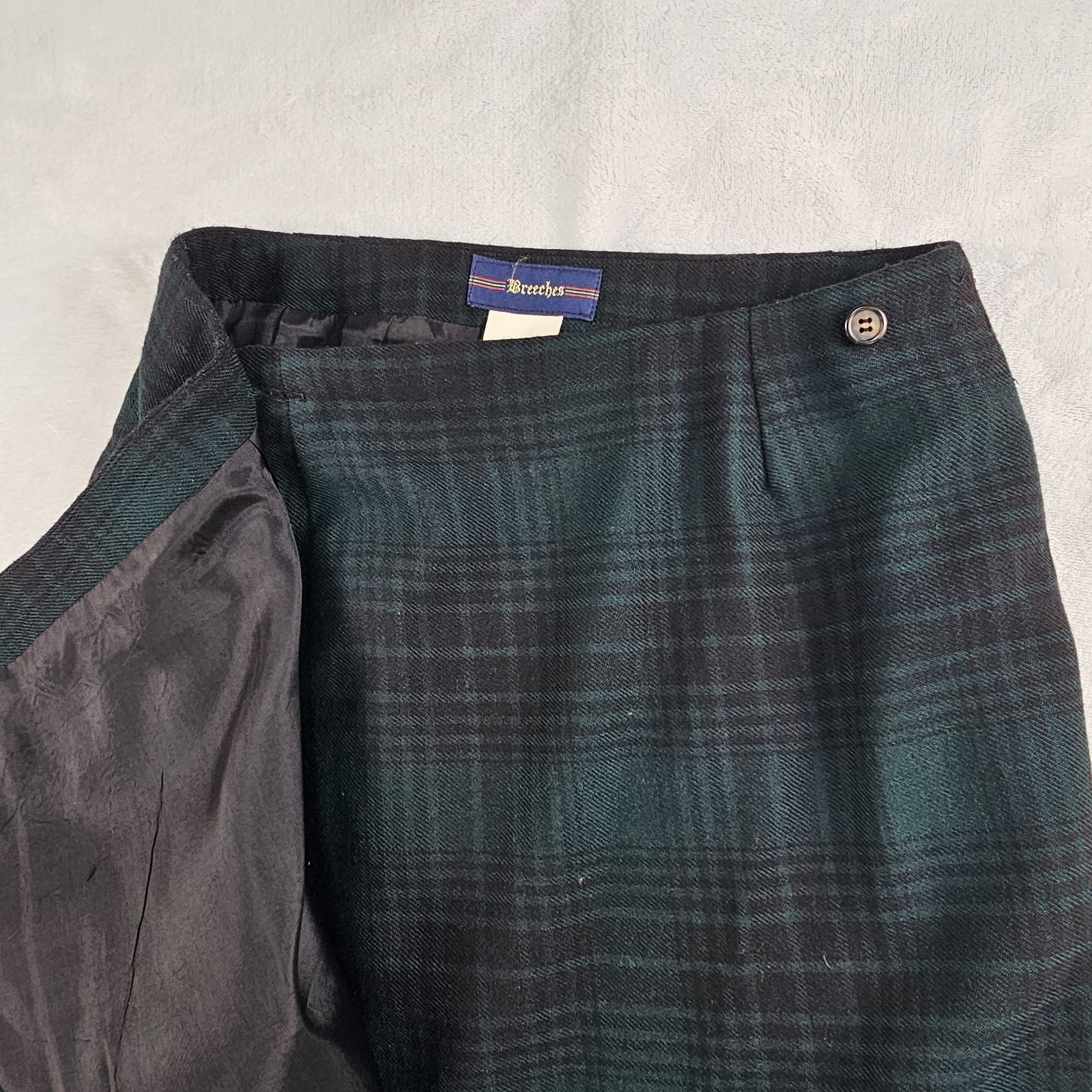 Vtg Breeches 100% Wool Tartan Plaid Maxi Skirt Womens 8 27×37 Green Black Fringe
