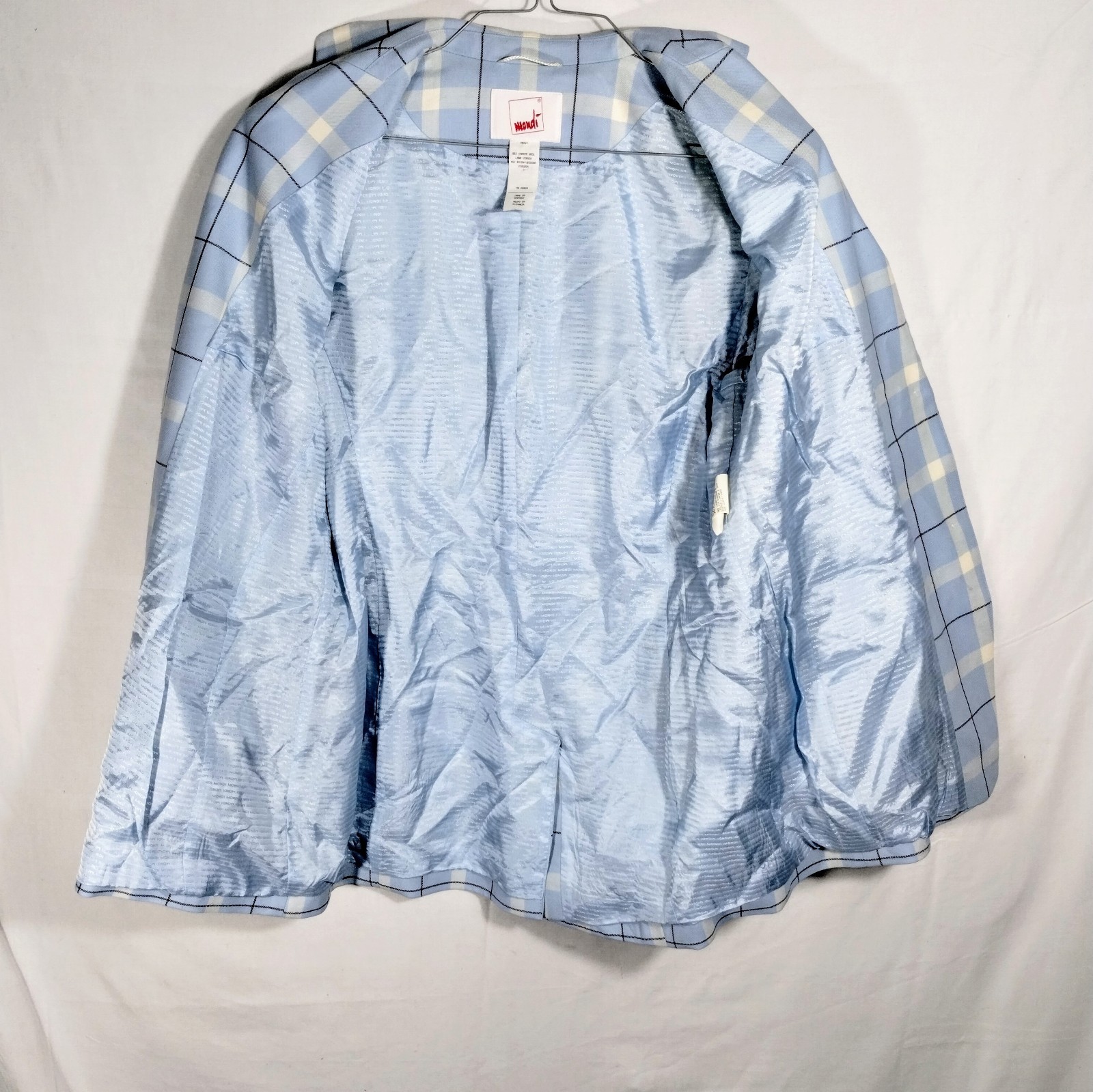 Vintage Mondi Virgin Wool Blazer 44 Modern L 10/12 Germany Blue Plaid Spring