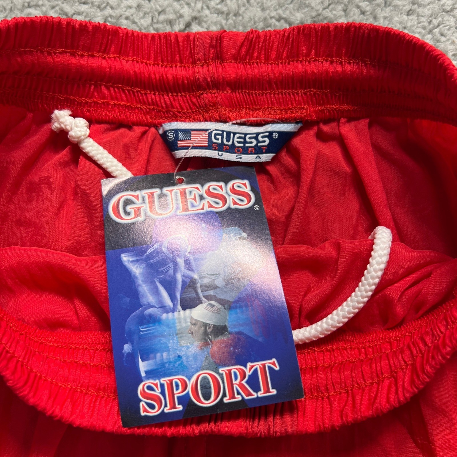 Guess Sport Track Pants Junior Small Red Nylon Vintage 90s Windbreaker NWT